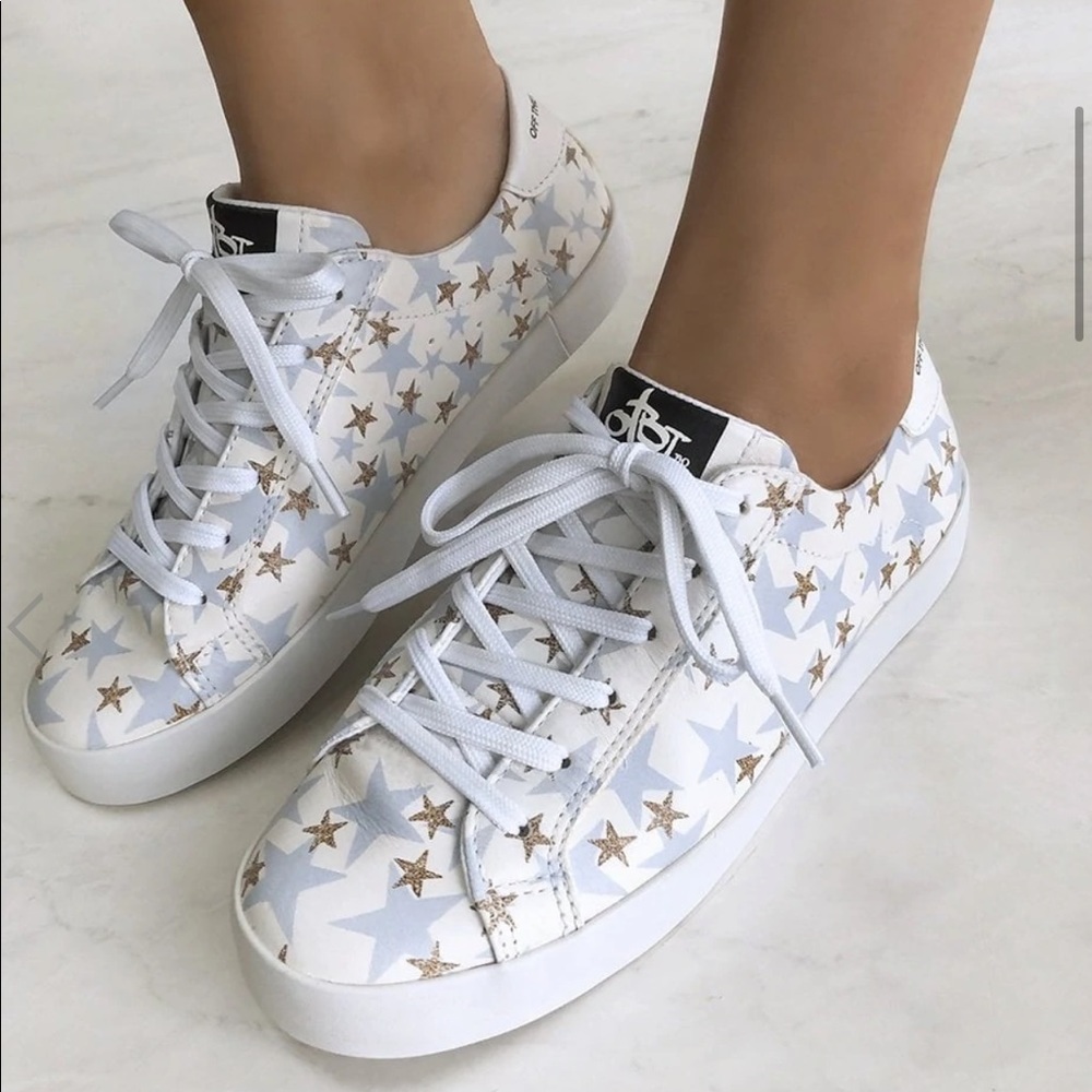 OTBT Court In Star Blue Gold Leather Sneakers 6.5 Star Print Lace Up Comfort